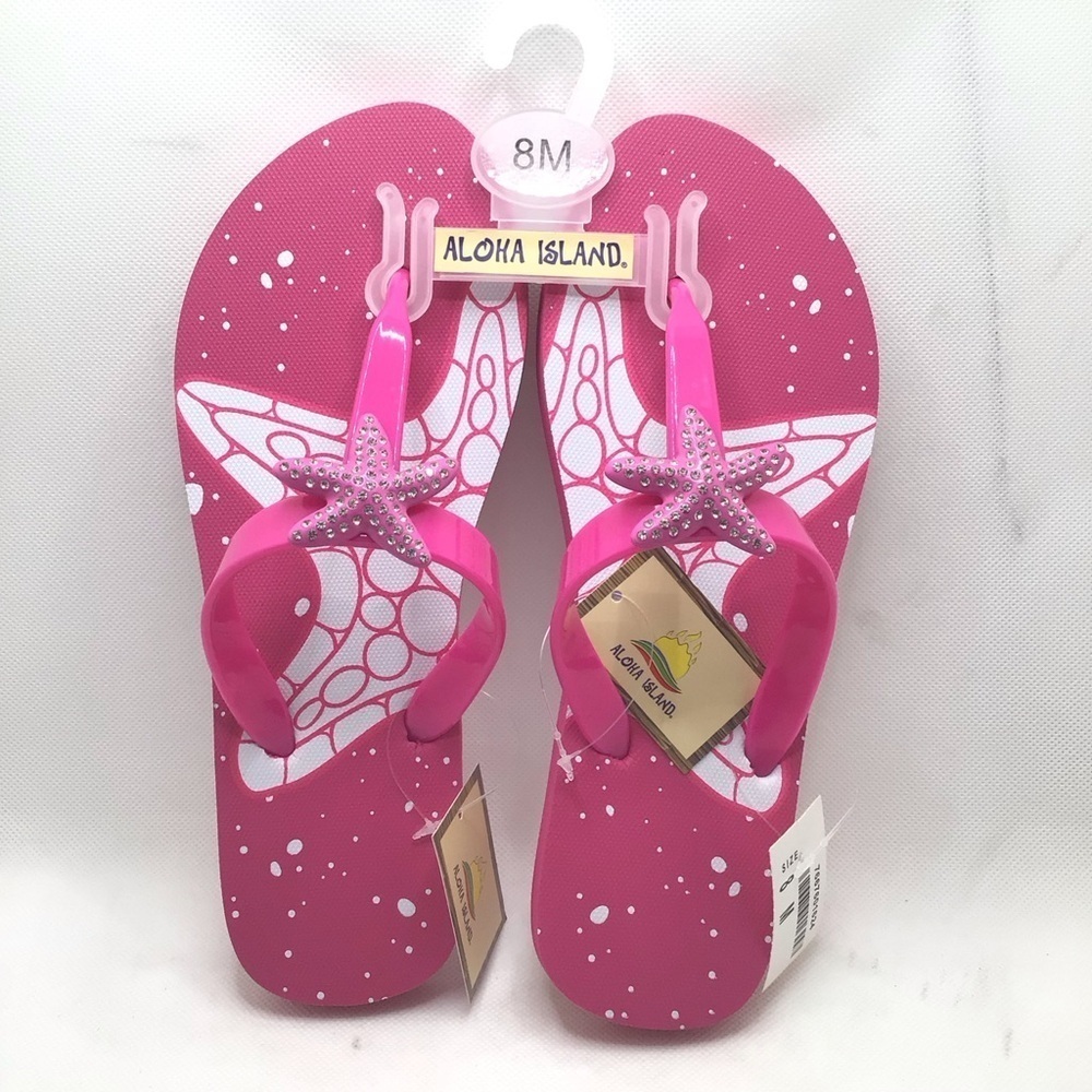 Aloha Island Womens Pink Rhinestone Starfish Thong Summer Flip flop Sandal - Picture 6 of 9